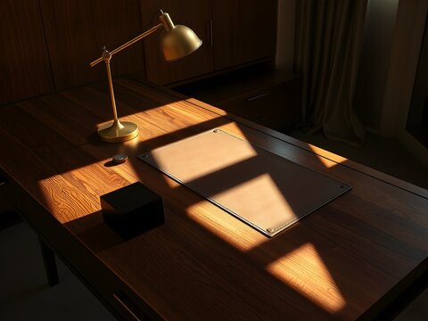 Dutch Angle Mid Century Executive Desk Brass Lamp Leather Blotter
