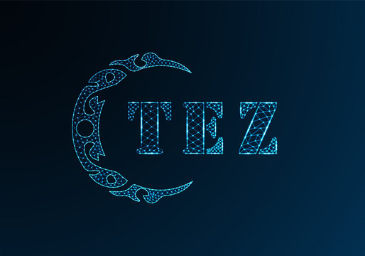 Low poly letter logo TEZ design. TEZ letter logo low poly vector design on blue color gradient background. TEZ logo low poly design