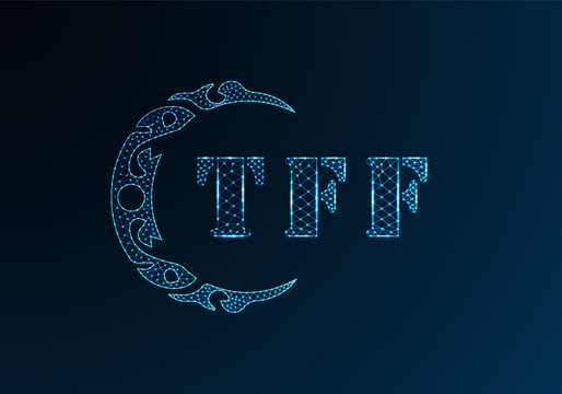 Low poly letter logo TFF design. TFF letter logo low poly vector design on blue color gradient background. TFF logo low poly design