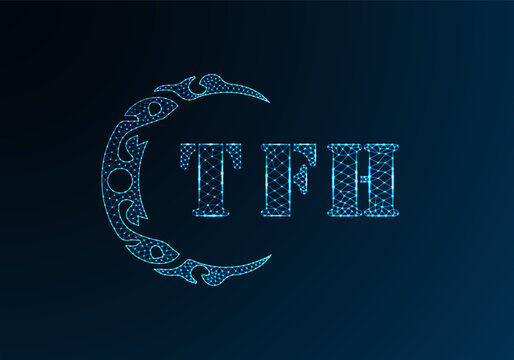 Low poly letter logo TFH design. TFH letter logo low poly vector design on blue color gradient background. TFH logo low poly design