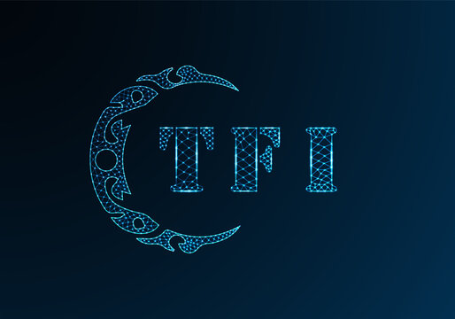 Low poly letter logo TFI design. TFI letter logo low poly vector design on blue color gradient background. TFI logo low poly design