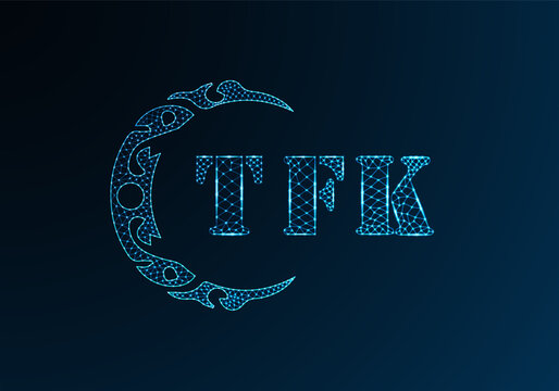 Low poly letter logo TFK design. TFK letter logo low poly vector design on blue color gradient background. TFK logo low poly design