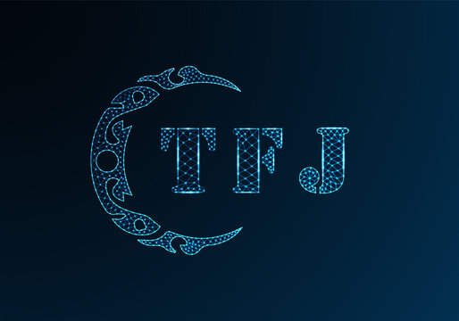 Low poly letter logo TFJ design. TFJ letter logo low poly vector design on blue color gradient background. TFJ logo low poly design