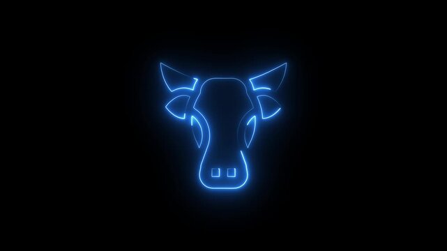 Blue neon cow head with horns