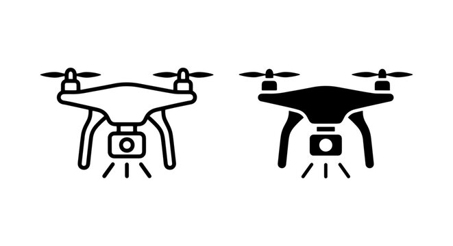 black and white quadcopter drone vector set on white background