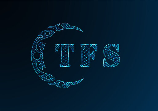 Low poly letter logo TFS design. TFS letter logo low poly vector design on blue color gradient background. TFS logo low poly design