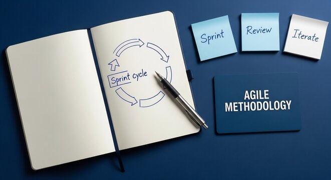 Agile sprint cycle diagram with review and iterate notes