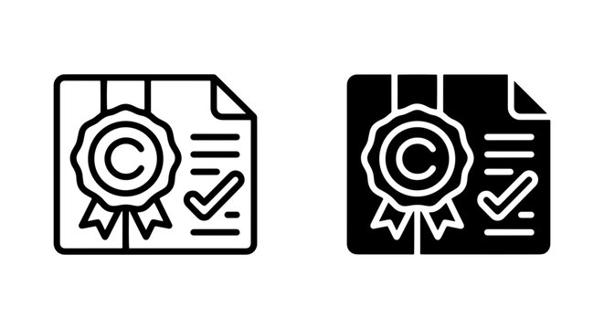 Copyright Certificate Icon Set, Legal Document Stamp, Intellectual Property Protection Vector