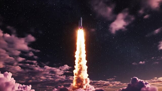 Rocket launch with flames and smoke perfect for IT presentations and tech marketing