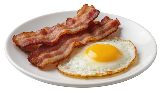 Crispy bacon strips alongside sunny side up fried egg on plate