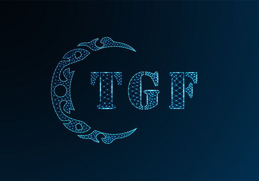 Low poly letter logo TGF design. TGF letter logo low poly vector design on blue color gradient background. TGF logo low poly design