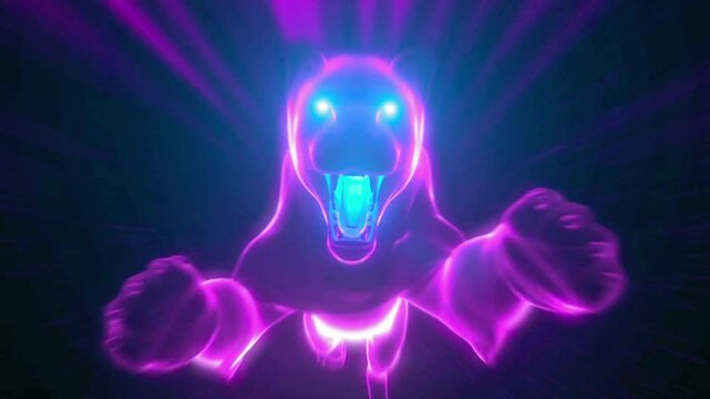 High-speed energy panther leaping in a stylized synthwave motion graphics background with light effects.