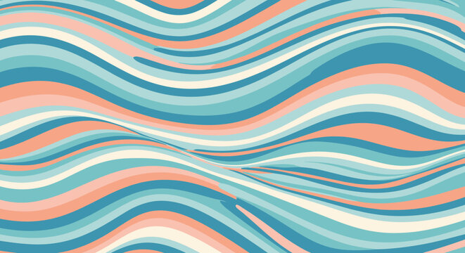 Vibrant abstract pattern of flowing blue, teal, and peach waves, creating a sense of movement and energy for modern background designs.