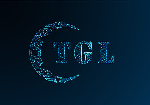 Low poly letter logo TGL design. TGL letter logo low poly vector design on blue color gradient background. TGL logo low poly design