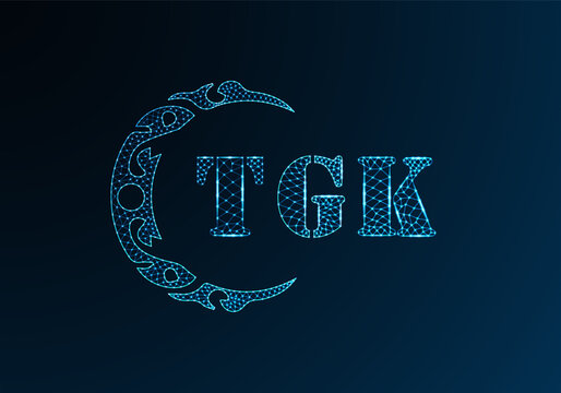 Low poly letter logo TGK design. TGK letter logo low poly vector design on blue color gradient background. TGK logo low poly design
