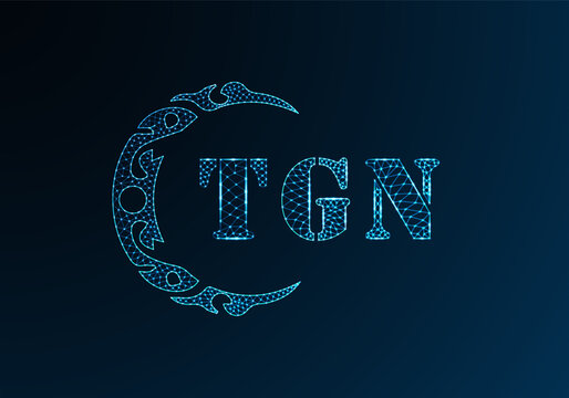 Low poly letter logo TGN design. TGN letter logo low poly vector design on blue color gradient background. TGN logo low poly design