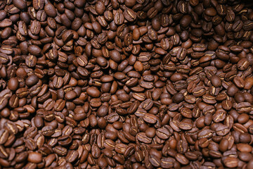 Fototapeta premium Full Frame Texture of Premium Roasted Coffee Beans for Cafe Branding