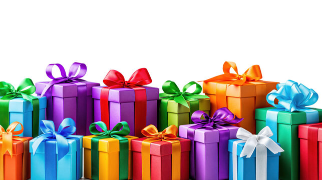 bottom border of colorful christmas present box isolated on white or transparent png