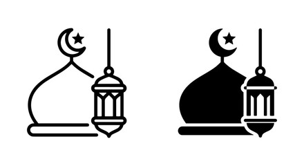 Fototapeta premium Islamic Mosque Icons, Ramadan Lantern, Crescent Moon & Star, Religious Symbols, Vector Art