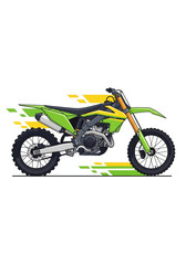 Fototapeta premium Green and Yellow Dirt Bike Motocross Vector Illustration with Speed Lines on White Background