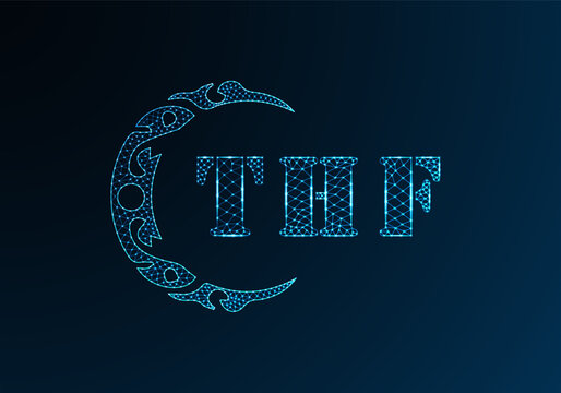 Low poly letter logo THF design. THF letter logo low poly vector design on blue color gradient background. THF logo low poly design