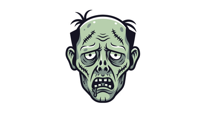 Cartoon zombie head illustration isolated on white background
