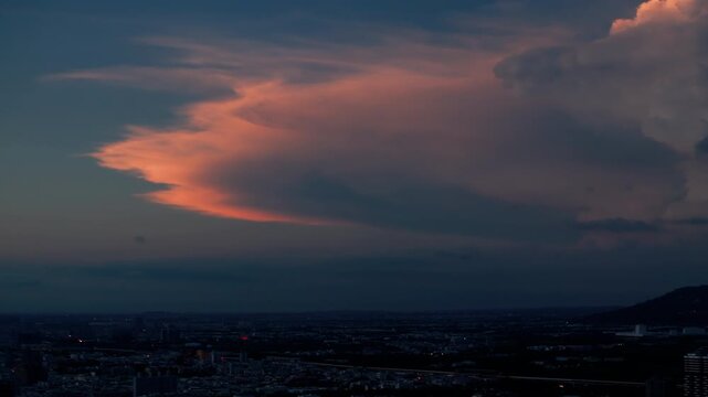 Aerial views of the countryside with clouds at sunset