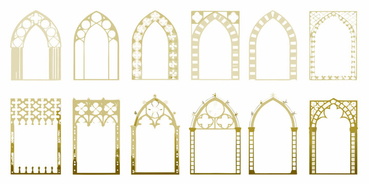 ornate gothic arch set golden vector illustration on white background