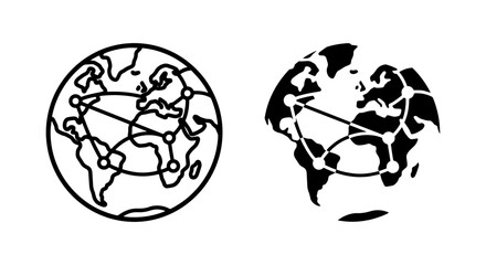 vector set of interconnected world map globes with network lines and dots for business connectivity global © Anwar