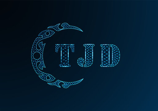 Low poly letter logo TJD design. TJD letter logo low poly vector design on blue color gradient background. TJD logo low poly design