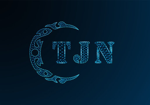 Low poly letter logo TJN design. TJN letter logo low poly vector design on blue color gradient background. TJN logo low poly design