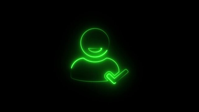 Green neon person with checkmark sign