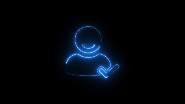 Blue neon person with checkmark sign