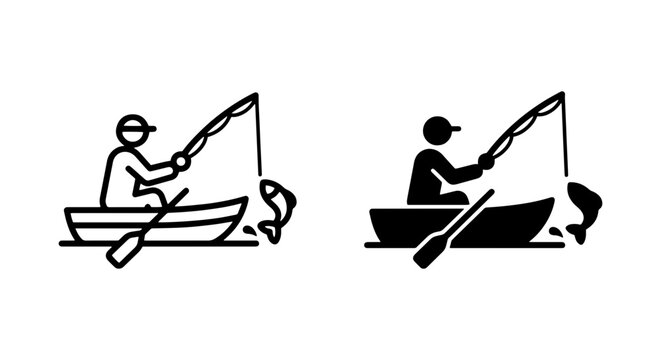 two fishing boats with oars and rods on white background
