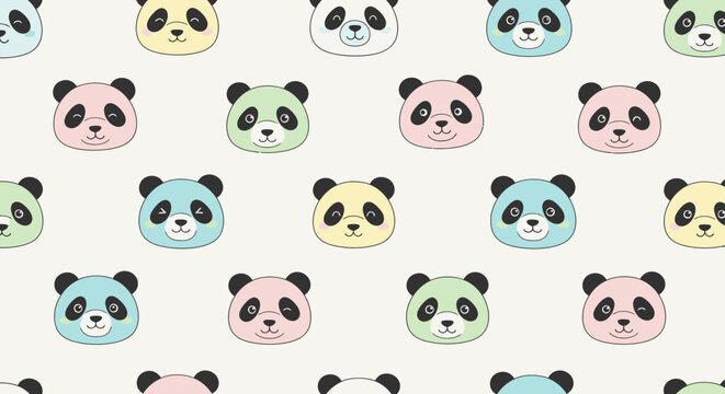 Colorful cartoon panda bear faces.