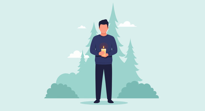 A man holding a candle, standing in darkness, symbolizing hope and spiritual illumination