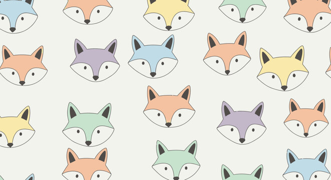 Colorful cartoon fox faces pattern.
