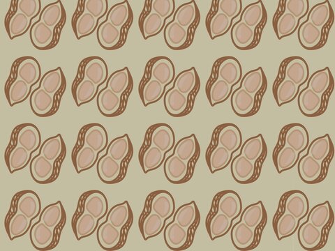 Seamless Peanut Shell Pattern Grid Outline on Beige Background Food Texture Design