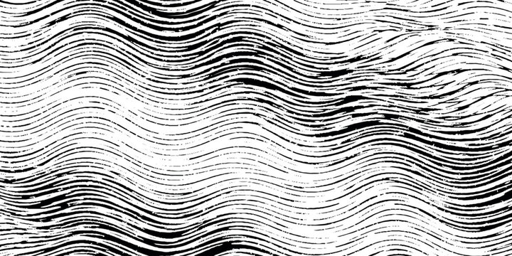 Black and white grunge wavy lines vector pattern texture background