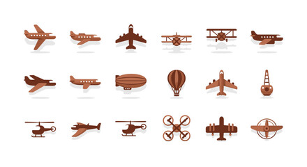 Vintage airplanes and helicopters icons. © Formasi