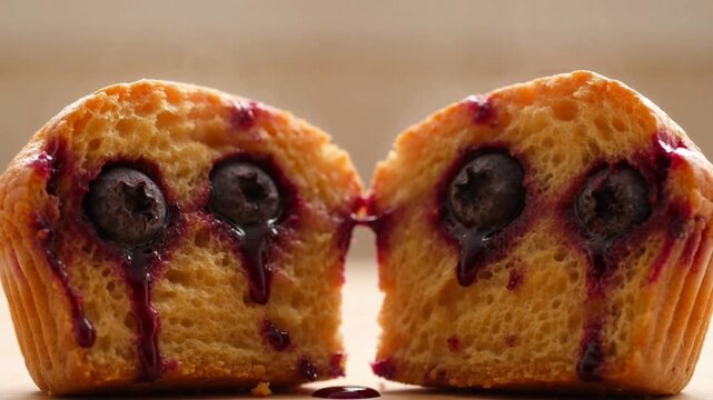 Cutting blueberry chocolate muffin.