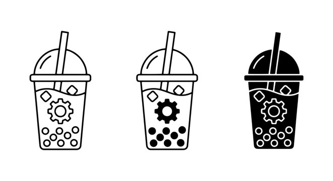 Boba Tea Icons, Bubble Tea Drink Set, Sweet Beverage Vector Graphics, Refreshing Drink Symbols