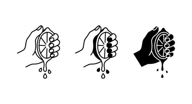 Lemon juice extraction process in three steps: squeezing collecting and dripping