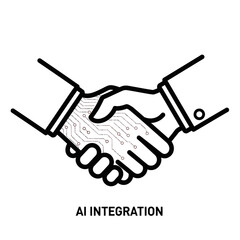 Fototapeta premium AI Integration Handshake Symbolizing Partnership and Technology.