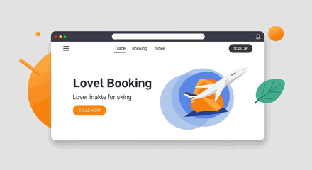 Obraz premium Modern Travel Booking Website Interface Design with Airplane Illustration.