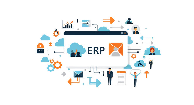 Enterprise Resource Planning ERP system concept illustration.
