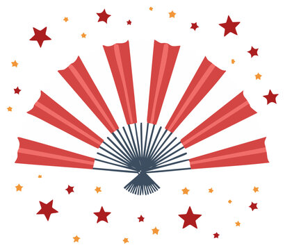 Red and White Japanese Fan Surrounded by Festive Stars in a Celebration