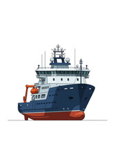 Fototapeta premium Modern Scientific Research Vessel and Offshore Support Ship Illustration - Detailed Maritime Vessel Isolated on White Background for Oceanography and Engineering Projects