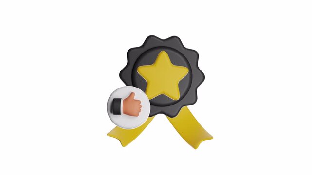 3d ux icon motion gold star badge with thumbsup icon ideal for rewarding excellence, achievements, customer satisfaction in business presentations, graphic design, educational materials.