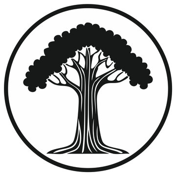 Tree in circle logo simple black and white isolated vector illustration natural life growth evergreen